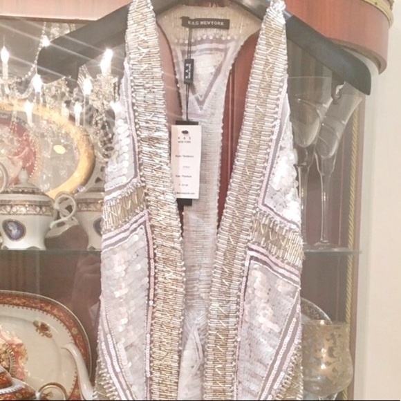 KAS New York Beaded Fringe Festival Vest XS - Picture 10 of 13